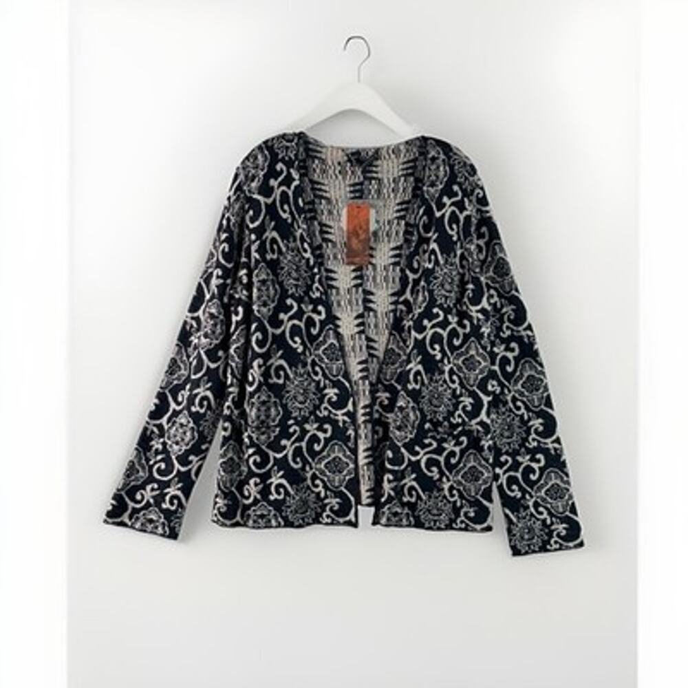 Peruvian Connection Reversible Textile Open Front Cardigan Pima Cotton XL